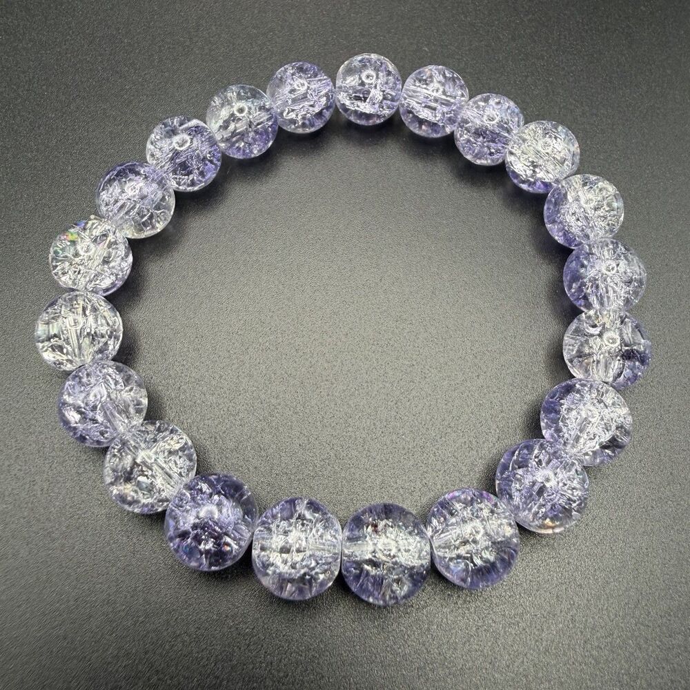 Purple Crackle Glass Bead Stretch Bracelet Women Crystal Healing Quartz Bangle